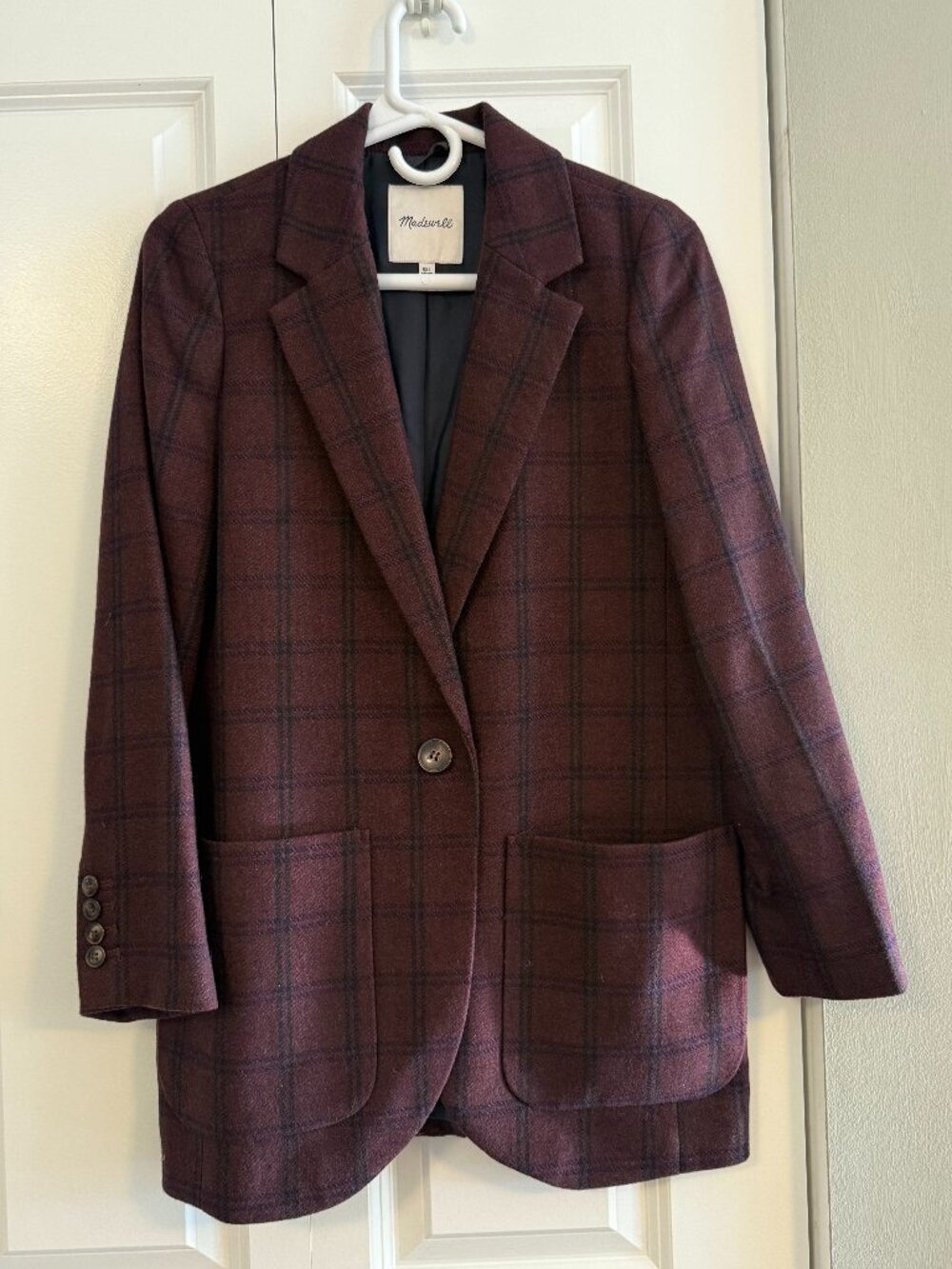 Madewell Burgundy Plaid Blazer, Size XXS